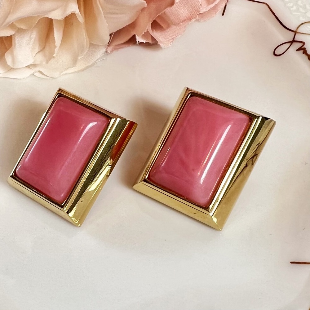 Givenchy Pink Square Stone Post-Back Earrings - image 2
